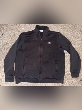 Lacoste men’s Black Zip-Up fleece Jacket with Green Croc Patch